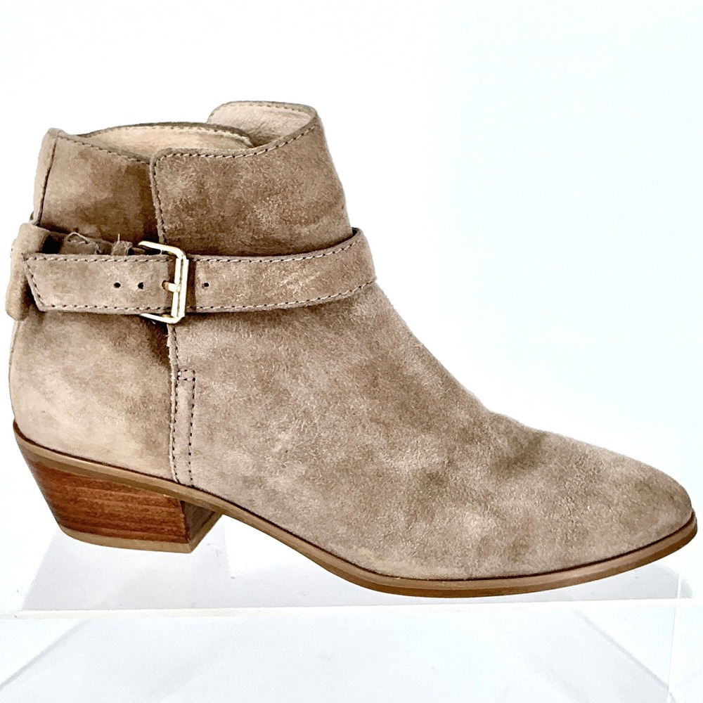 Kate Spade New York Size 7 Taupe Suede Bow Ankle Booties Buckle TALEY‎